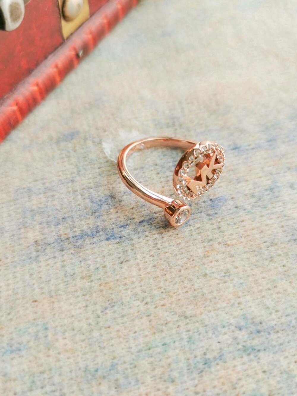 Michael Kors Monogram Logo Crystal open ring size 6 #6 - Rose Gold - Picture 2 of 3